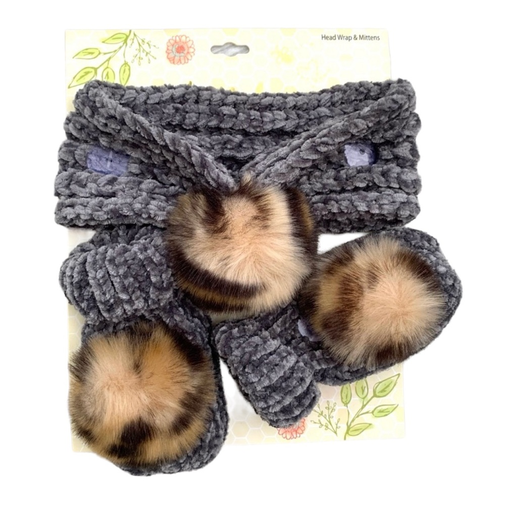 Altar’d State Tullabee Gray Head Wrap & Mittens Set Infant Girl